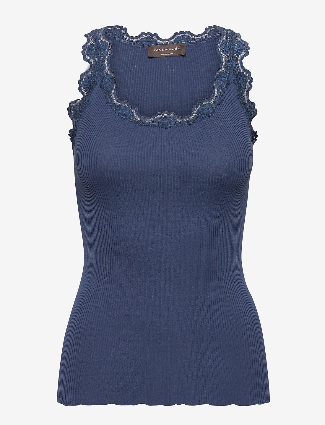 Rosemunde Top | RWBabette Silk SL U-neck Long Lace Top | Denim Blue