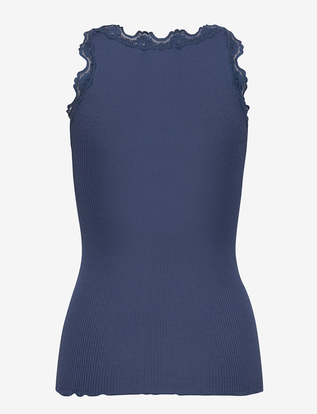 Rosemunde Top | RWBabette Silk SL U-neck Long Lace Top | Denim Blue