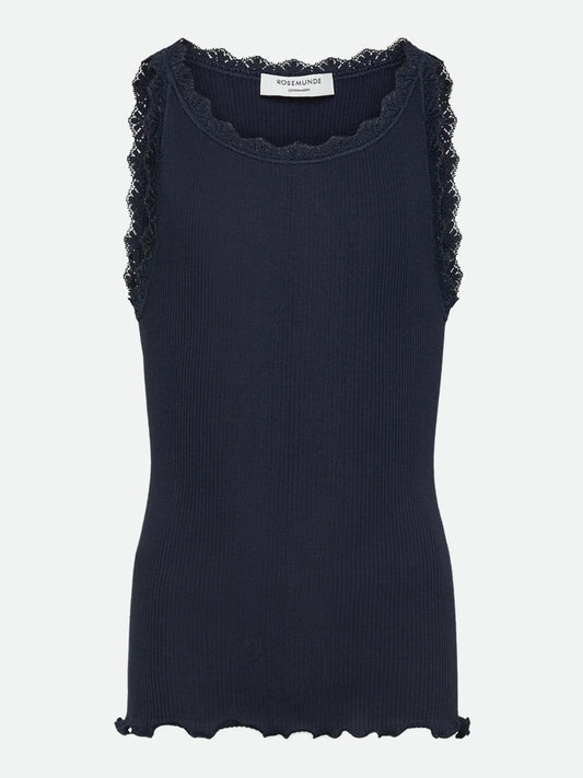 Rosemunde Top | RKBalta SL U-neck Tank Top With Lace| Navy