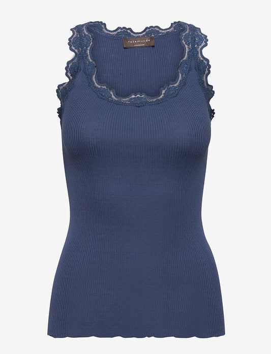 Rosemunde Top | RWBabette Silk  Lace Top 5205 | Denim Blue
