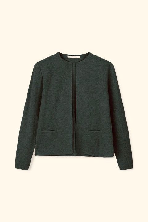 SibinLinnebjerg Cardigan | Sense | Merino Wool Mix | Dark Melange Green